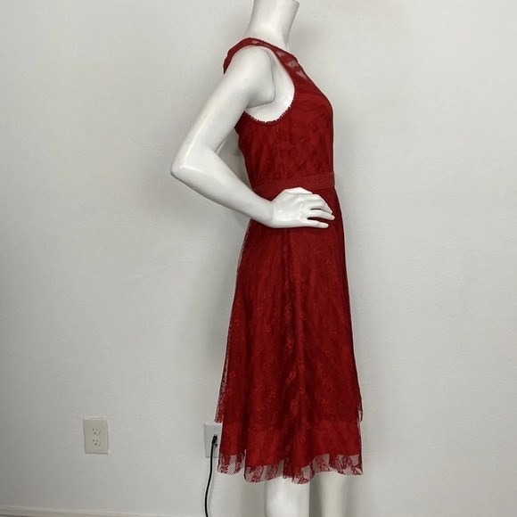 Moulinette Soeurs Anthropologie "NEW" Burgundy Tango Lace Midi Dress Size 2 - Picture 6 of 11